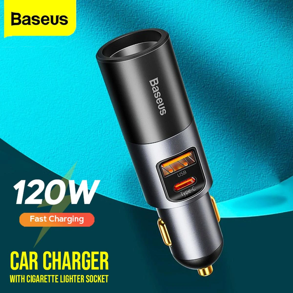 Baseus Car Charger, Dual Port (Type-C + USB) Fast Charging Car Adapter with Cigarette lighter price in Pakistan