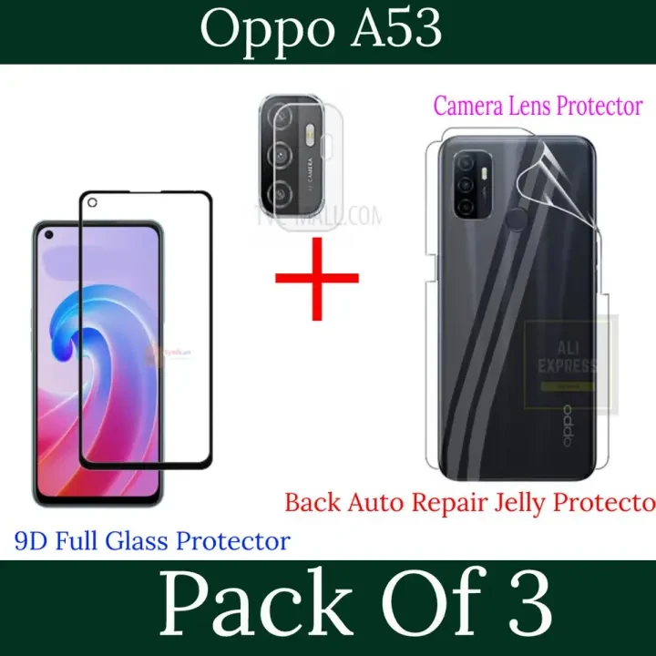 Pack of 3- Oppo A53 9D 21D Tempered Glass Black Border Transaprent Screen Protector price in Pakistan