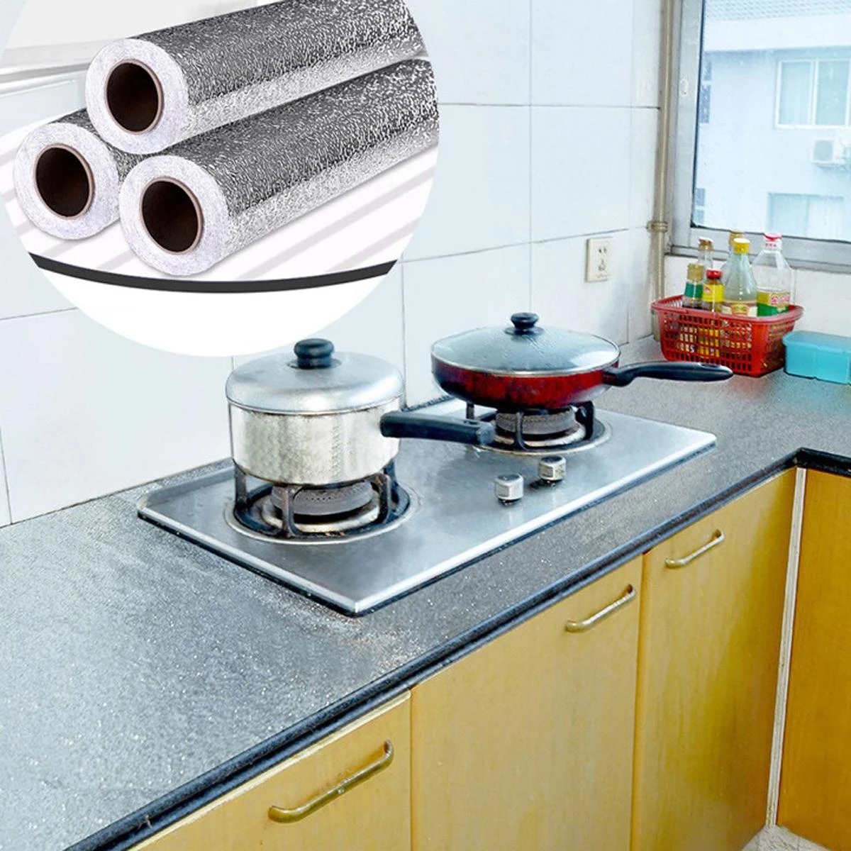 Kitchen Backsplash Sticker,Aluminum Foil Orange Peel Texture Wall Paper, Waterproof Removable High Temperature Resistant DIY Wall price in Pakistan