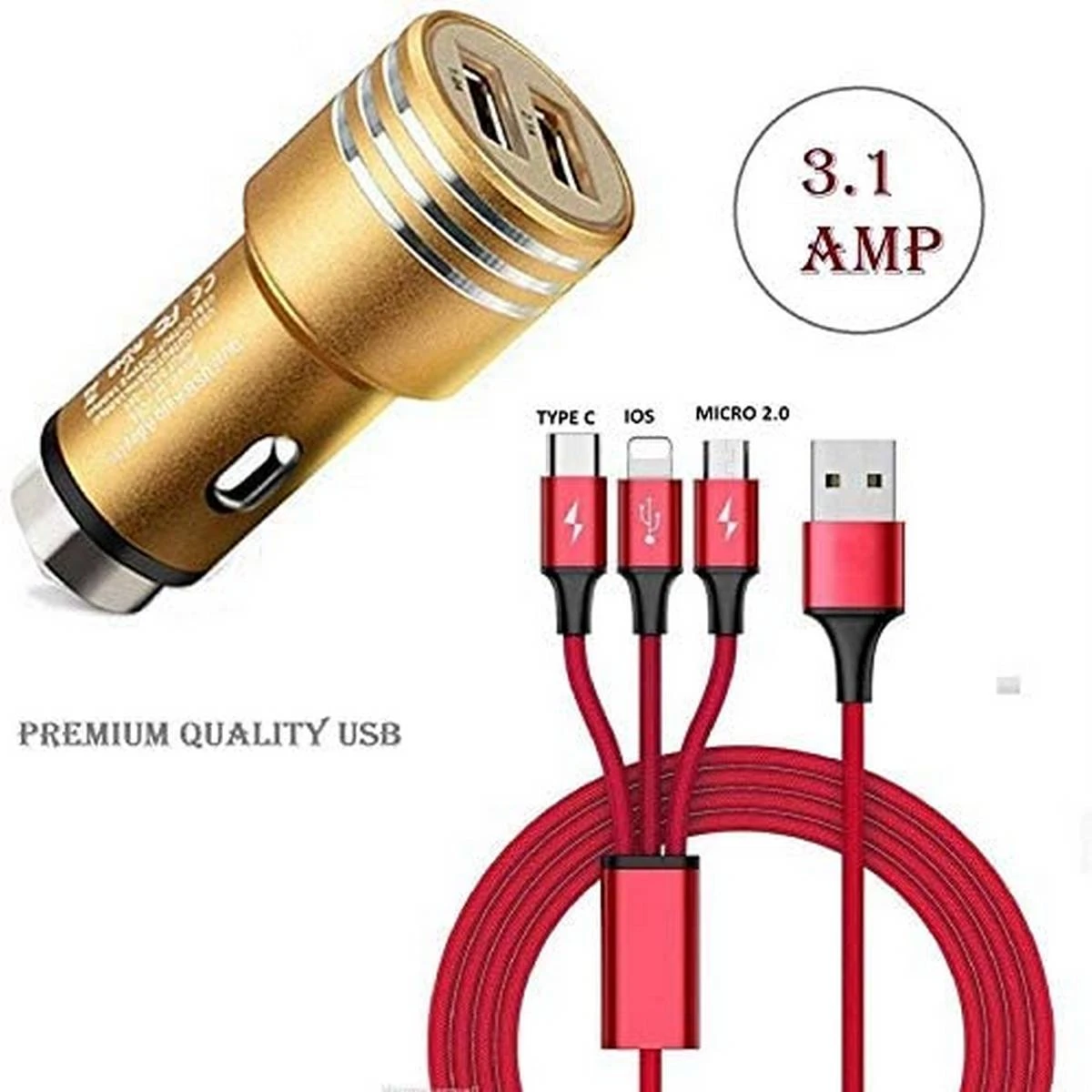 CAR Charger with Dual Port and 3 in 1 USB Cable price in Pakistan