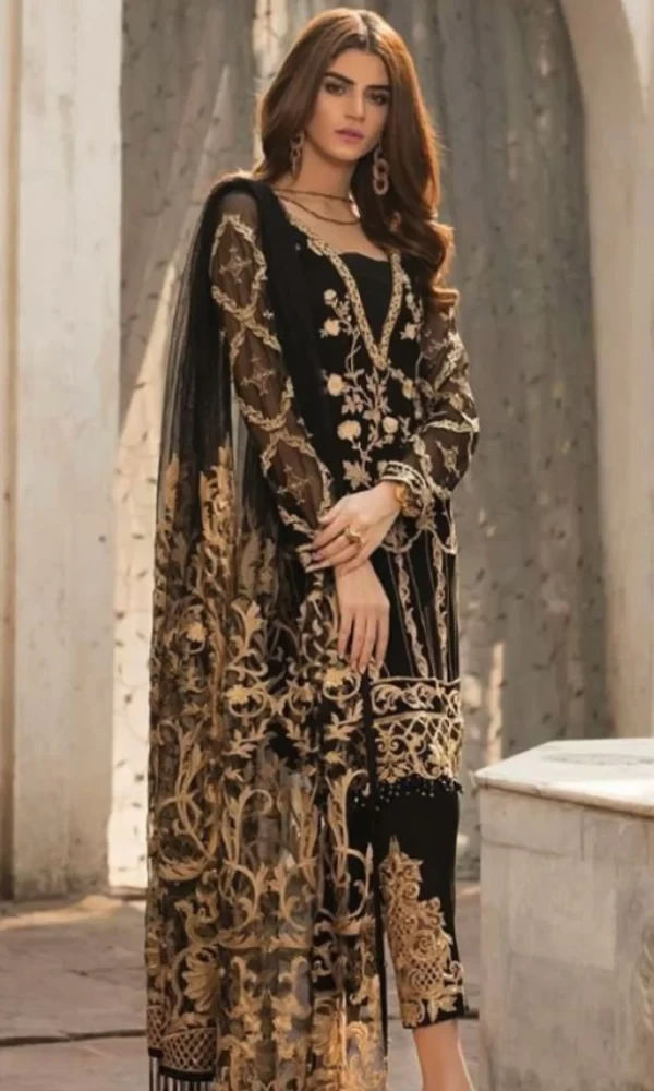 Eden Robe – 3PC Heavy Embroidered Linen Shirt With Embroidered Chiffon Dupatta price in Pakistan