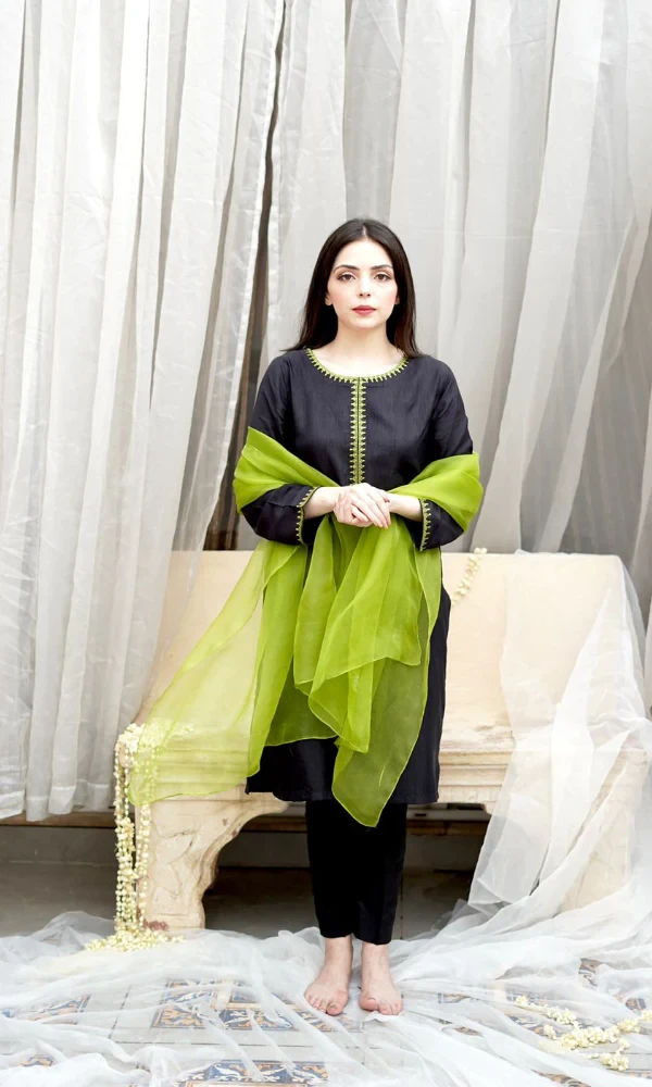 Zeenat – 3PC Lawn Neckline Embroidered Shirt With Organza Dupatta price in Pakistan