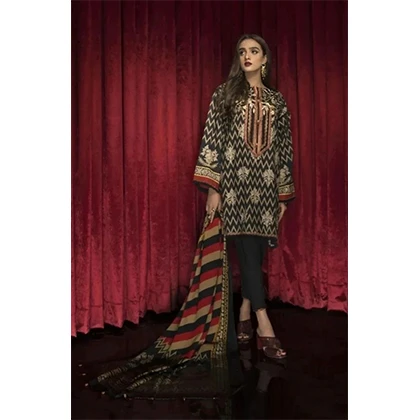 3PC Lawn Neckline Embroidered Shirt with Printed Chiffon Dupatta (D) price in Pakistan