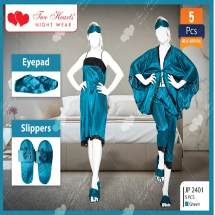 Two Hearts 5 Piece Silk Nightwear & Lingerie For Girls & Women – Purple price in Pakistan