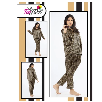 Tee Dot 2-Pieces Silk Printed Pajama & Shirt For Girls & Women – Black & White price in Pakistan