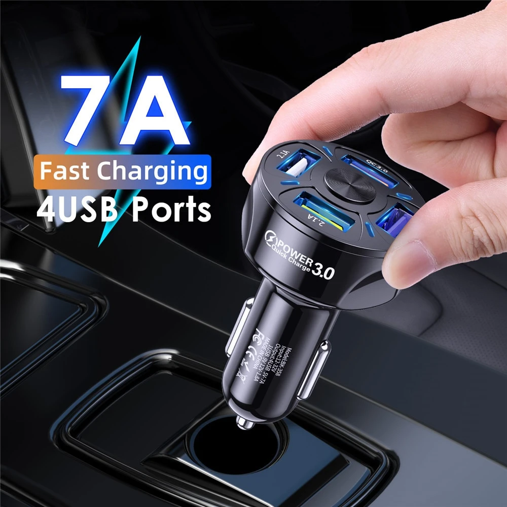 4 Ports USB Car Quick Charger 12V 24V 48W 7A Fast Charging Adapter for Mobile Phone Cell Phone Chargers price in Pakistan