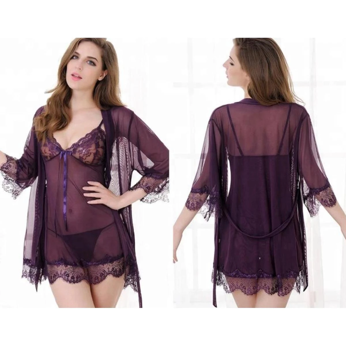 3 Piece Night Dress Lace Nightgown With Penty Short price in Pakistan