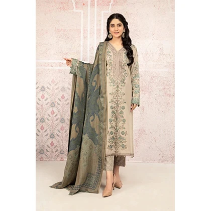 3PC Shirt Neckline Embroidered with Printed Chiffon Dupatta (D) price in Pakistan