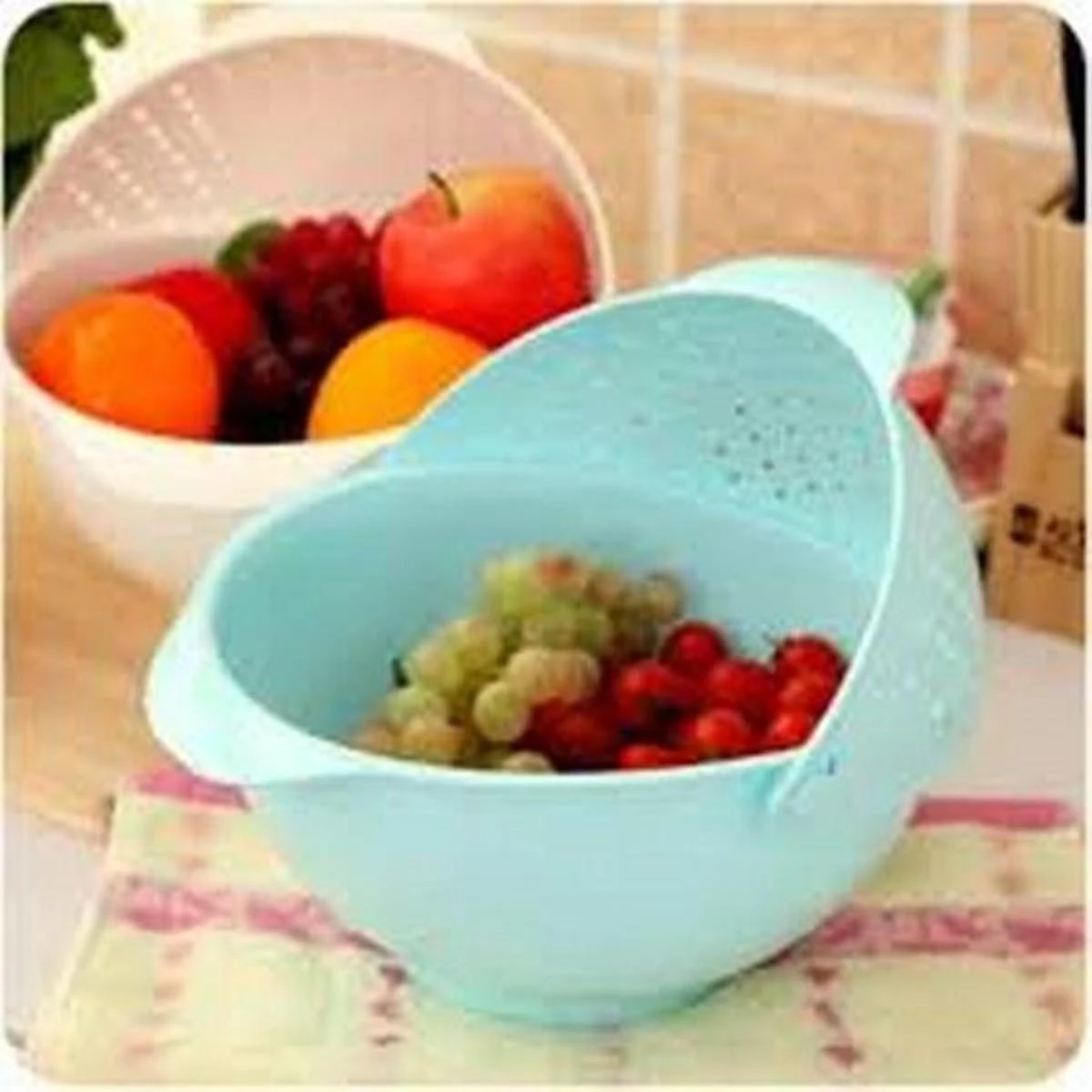 Kitchen Double Drain Basket Bowl Plastic Noodles Vegetable Washing Basket Portable Kitchen Fruit Strainer Storage Basket price in Pakistan