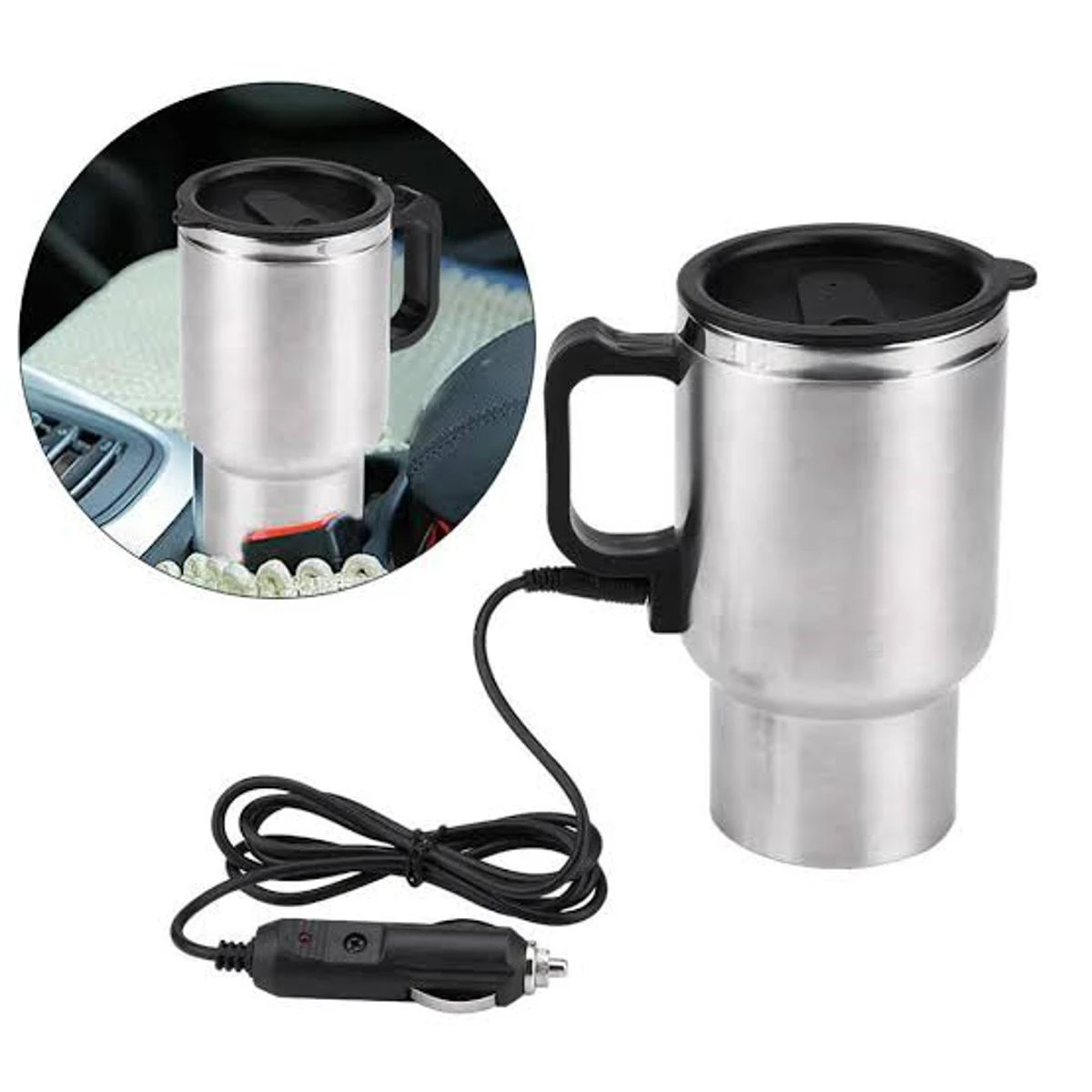 Car auto Stainless Steel 12V Car Auto Adapter HEATED Travel MUG Thermos Heating Cup price in Pakistan