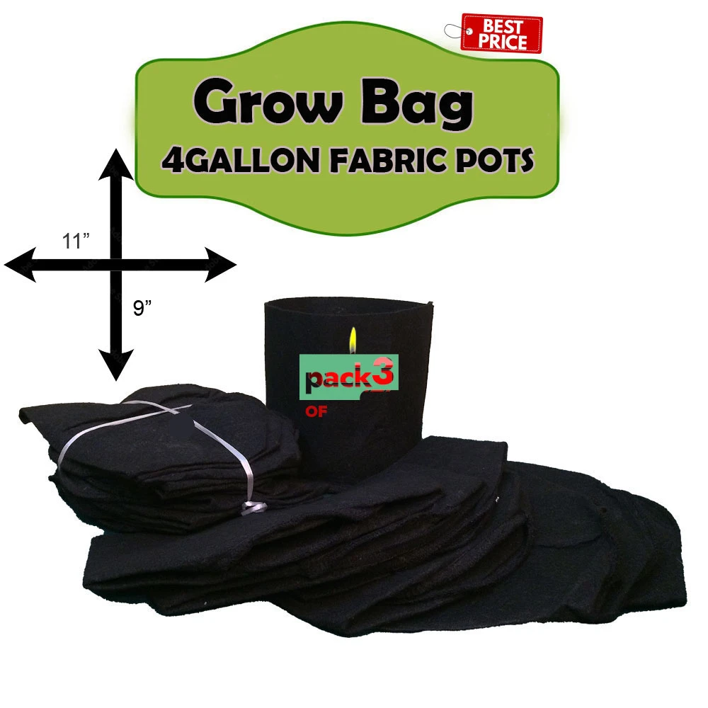 Pack Of 3 4 Gallon 11X9 grow bags for plants fabric pots for growing plants Grow bags (9fF0) price in Pakistan