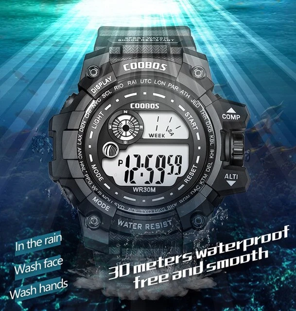 High Quality Sports Kids Boys Watches Waterproof Led Cool Luminous Digital Watch Men’s Alarm Stop Watch Week Display Clocks New price in Pakistan