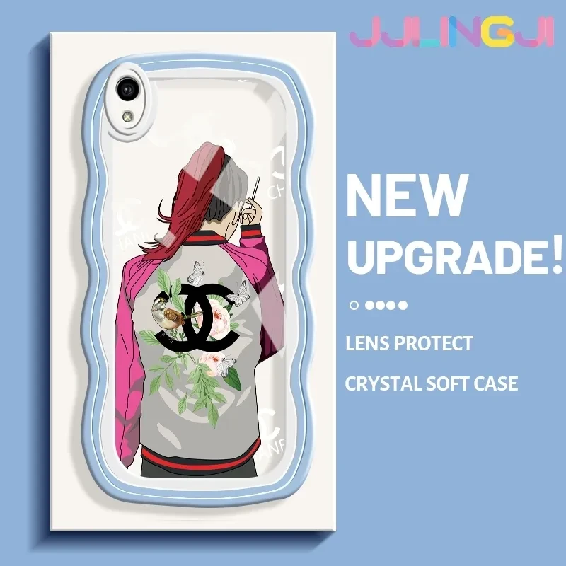 VIVO Y1s Y91C Case Fashion Girl New Design Colorful Patten Lovely Cream Wave Border Soft Clear Shockproof Phone Cases price in Pakistan