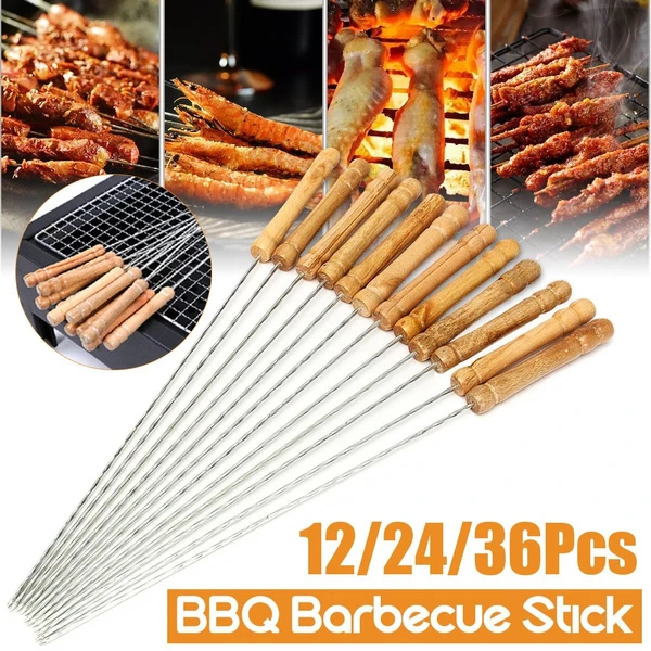 pack of 12 Stainless Steel Metal Barbeque Skewer Needle BBQ Kebab Stick Utensil 30cm price in Pakistan
