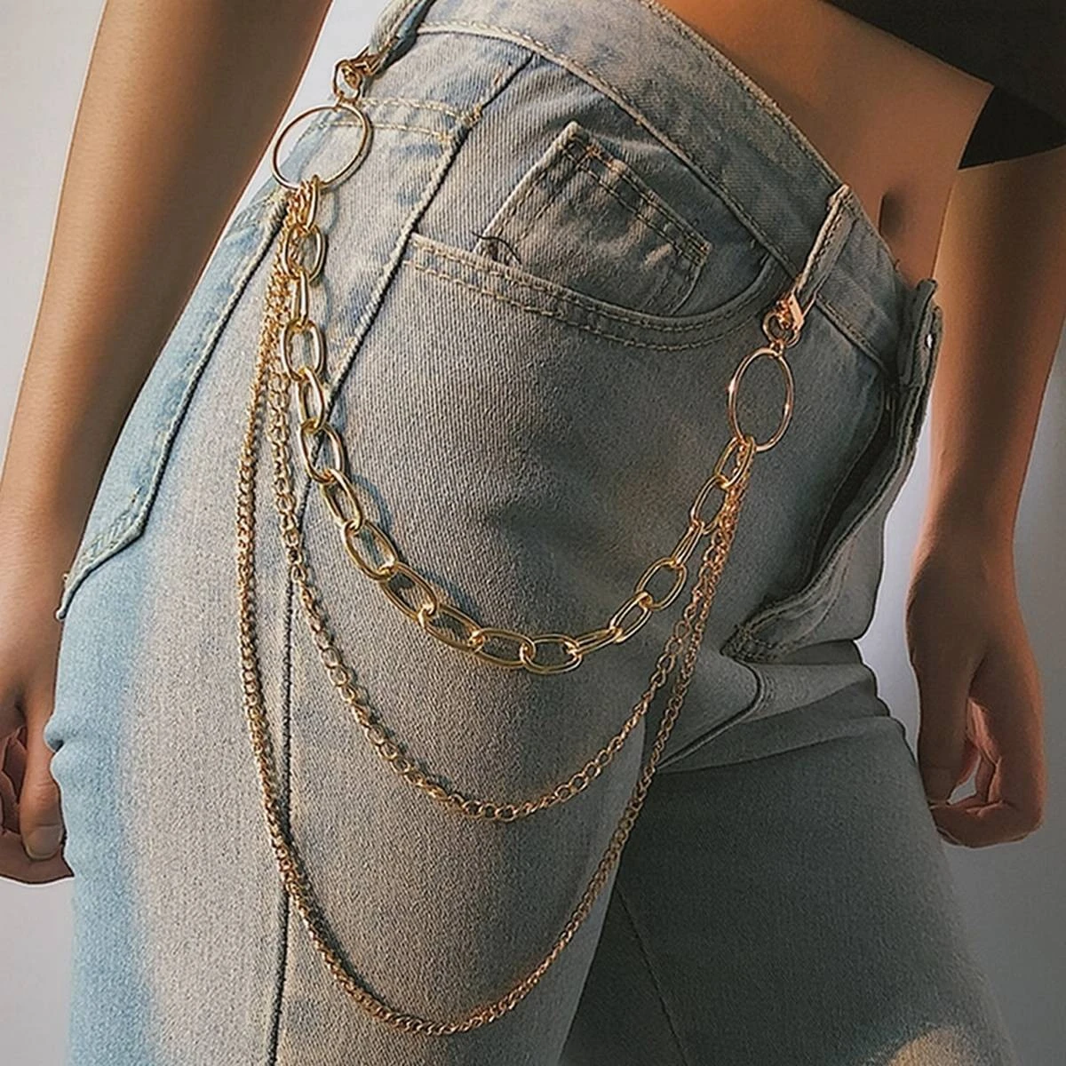 Three Layer Belt Key Chain Punk Hip-hop Trendy Waist Chain Unisex Pants Jeans Long Metal Clothing price in Pakistan