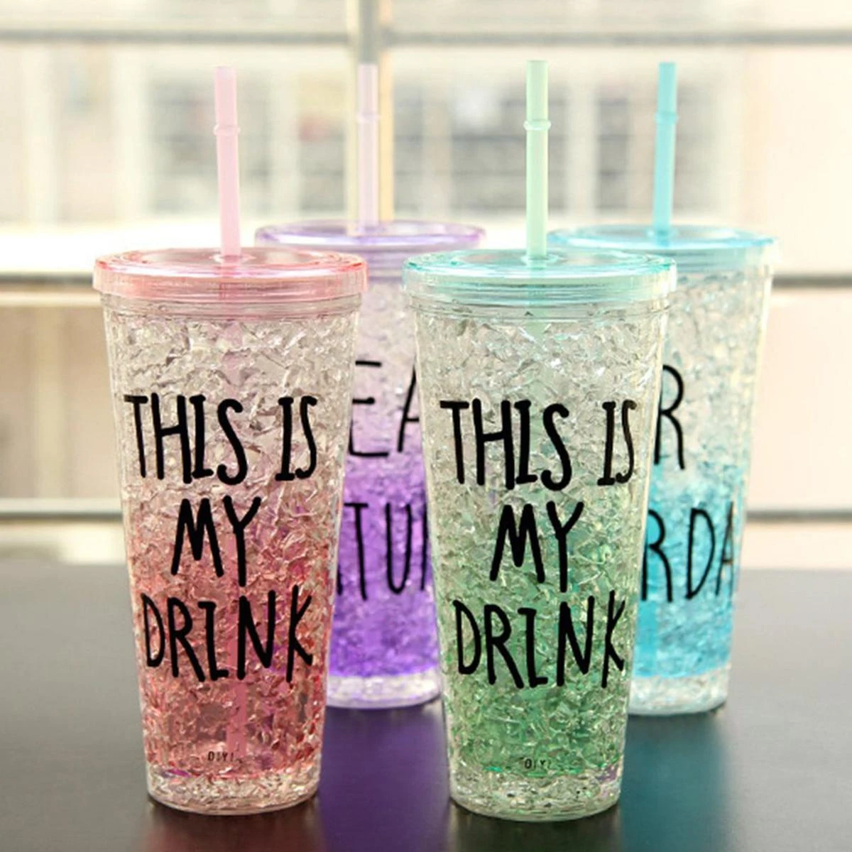 Attractive Acrylic Frosty Mason Jar Ice Cup with Straw and Lid Freezing Gel for Juice 450 ML price in Pakistan