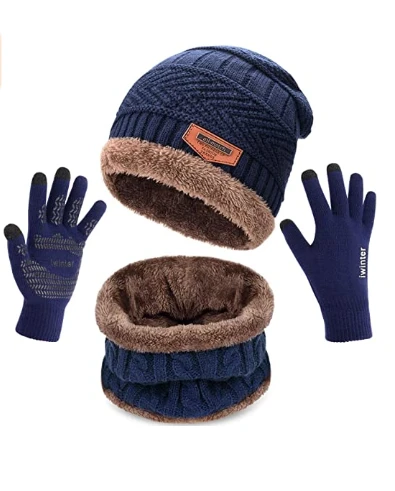 BURU Luxury 3 Pc Full Beanie Set Winter Beanie Cap Neck Warmer & Gloves Set price in Pakistan