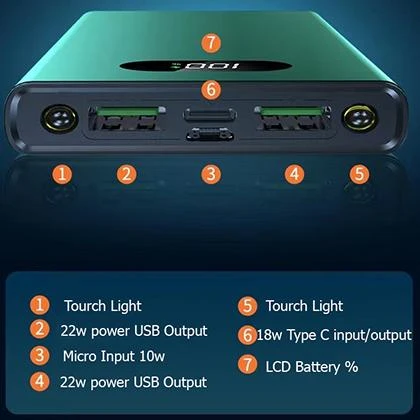 ATC QC125 10000mah PD 22w Fast Charging Power Bank  SCP  FCP  PD  QC 3.0 Metal Body QC 125 price in Pakistan