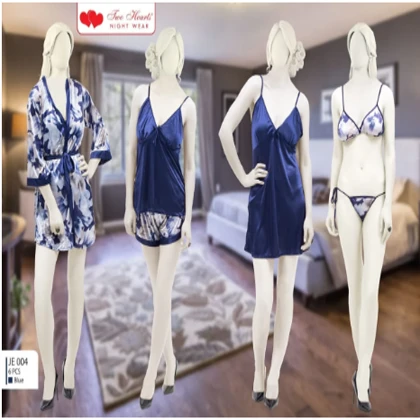 Two Hearts 6 Pieces Silk Nightwear & Lingerie For Girls & Women – Blue price in Pakistan