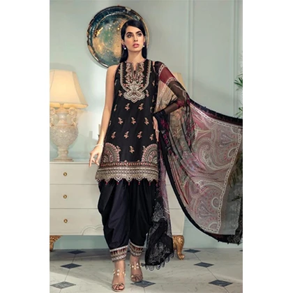 3PC Neck Embroidered Lawn Shirt With Chiffon Dupatta -BFLE725 (B) price in Pakistan