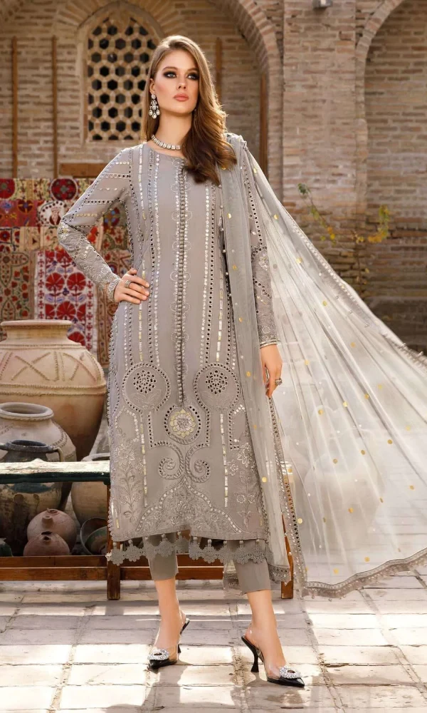 Maria.b – 3PC Lawn Front Embroidered Chicken Kari Suit Embroidered Bamber Chiffon Dupatta price in Pakistan