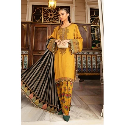 3PC Lawn Neckline Embroidered Shirt with Printed Chiffon Dupatta (D) price in Pakistan