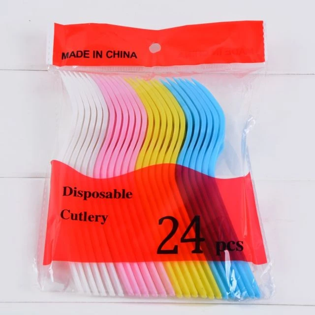 24 Pcs Disposable Forks Spoon Multicolor  Party Fork Happy Birthday Fork for Cake Pastries price in Pakistan