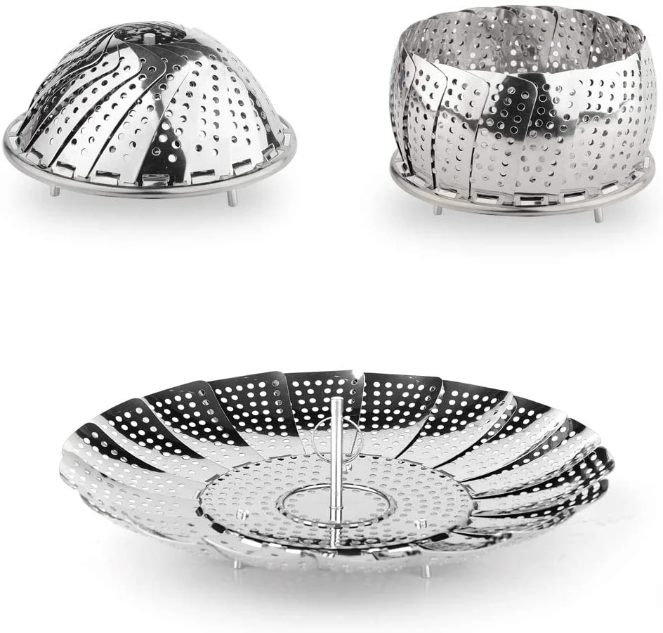 Folding Steamer Basket Set Steel Food Basket Mesh Vegetable Cooker Steamer Expandable Cookware Kitchen Tool Steamer Stand price in Pakistan
