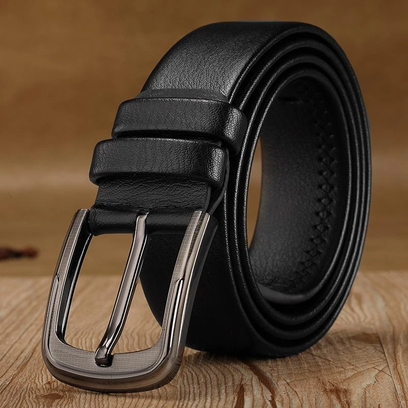 Cowhide Leather Belts for Men Brand Strap Male Pin Buckle Fancy Vintage Cowboy Jeans Cintos Black 120CM price in Pakistan