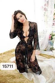 Net nighty gown (2 piece set) black Transparent Gown Bridal beautiful night dress nightwear sleepwear Lingerie for girls price in Pakistan