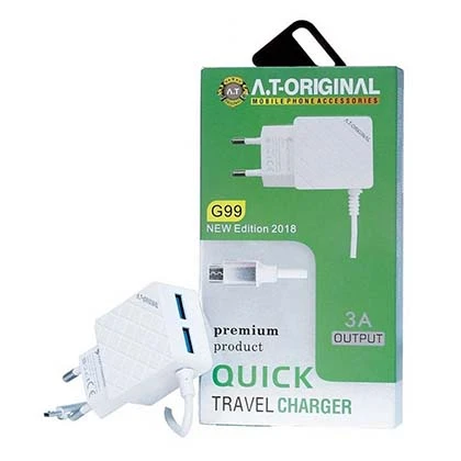 AT Original G99 Dual Port , 3A, Fast Charger For All Brands , Samsung  Iphone  HTC  Infinix  Xiaomi  Oppo  Huawei  Nokia  Lenovo – White price in Pakistan