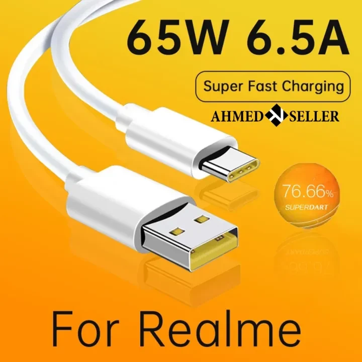 Original Type C Cable For OPPO Phone Cables 30w 65w 50W 6A Super Fast Charge Super Dart Vooc For Real Me 8 7 C25 Narzo 20 Pro X7 price in Pakistan
