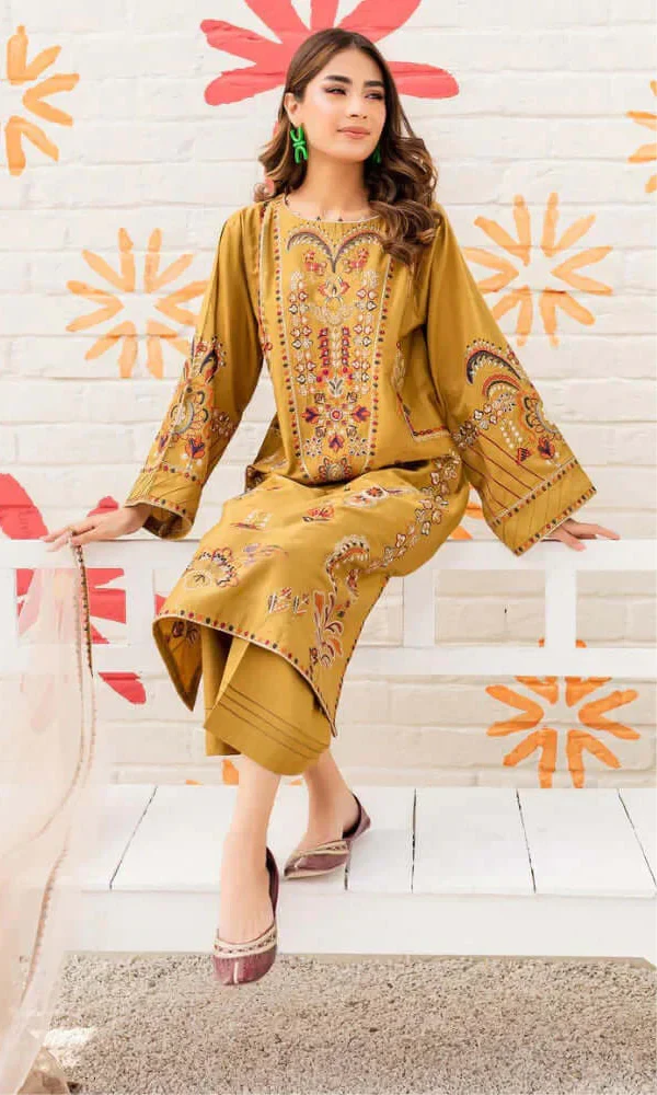 Maria.b -3PC Lawn Embroidered Shirt With Linen Dyed Trouser price in Pakistan