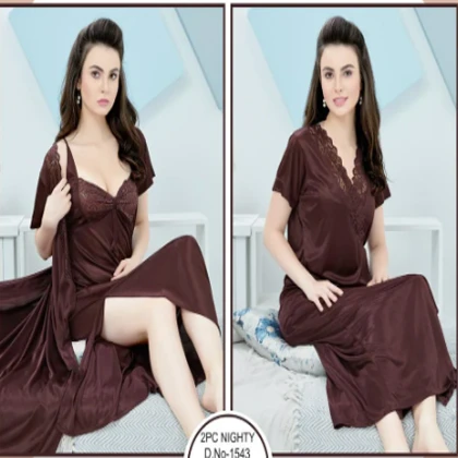 Tee Dot 2-pieces Bridal Nightwear With Lace For Girls & Women – Dark Brown price in Pakistan