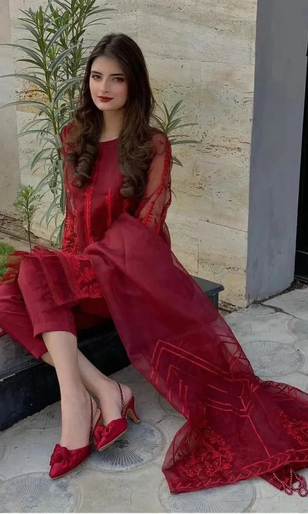 3PC Organza Embroidered Shirt With Linen Inner And (D) price in Pakistan