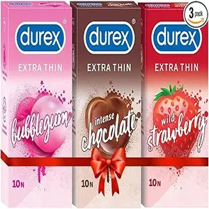 Durex Extra Thin Flavoured Condoms, 10s, Pack of 3 (Bubblegum + Chocolate + Strawberry) price in Pakistan