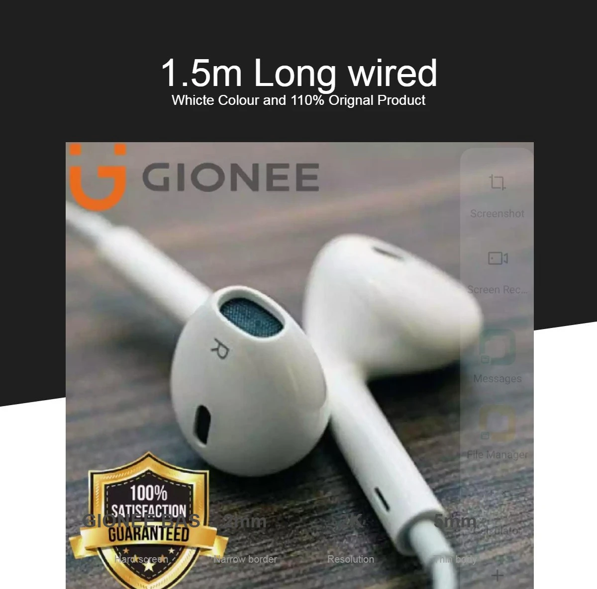 GiONEE Handfree – 100% Original Gionee Pure Imported Handfree , High Quality Deep Bass / Sound – Earphones – Headphones – Handfree – Gaming earphone – Handsfree – earbuds – Headphones – stereo sound handsfree – Sweatproof Crystal-Clear Audio Deep-Bass price in Pakistan