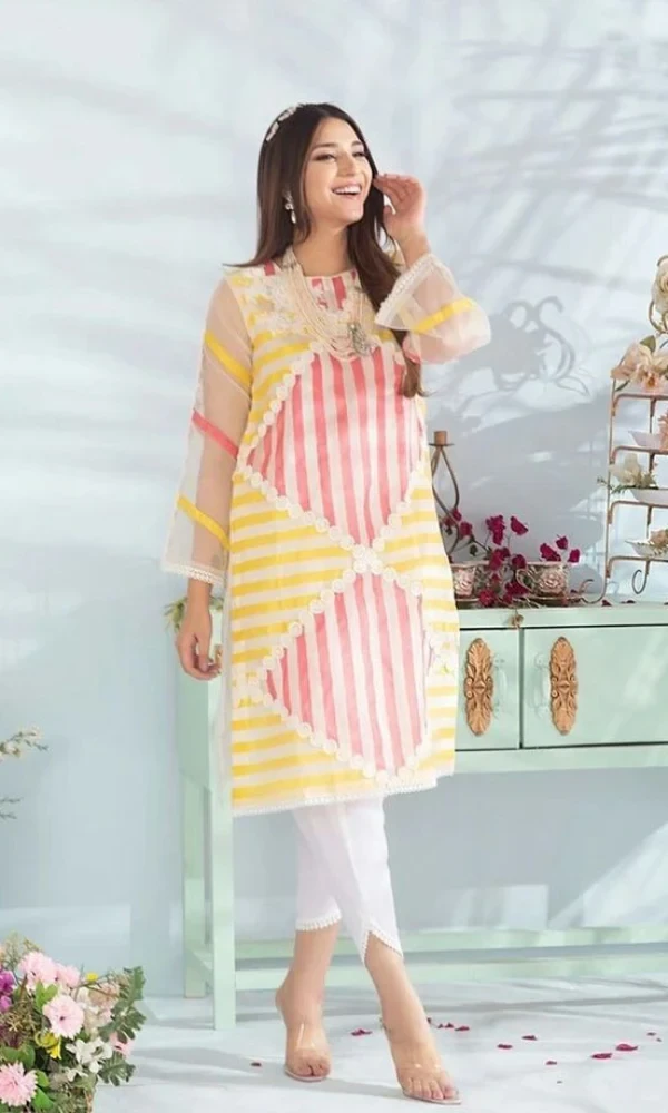 2PC Embroidered Organza Shirt With Dyed Trouser price in Pakistan