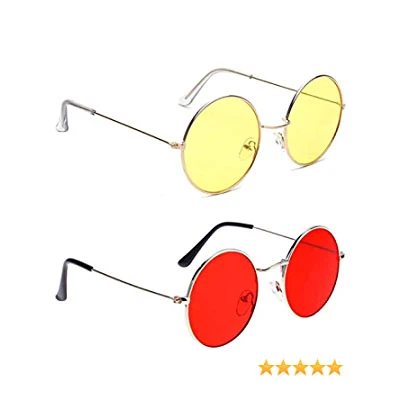 Yellow Red  Light Red Pink Round Sunglasses for Man and Woman the hugis price in Pakistan