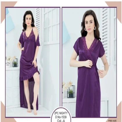 Tee Dot 2-pieces Bridal Nightwear Nighty & Gown For Girls & Women – Purple price in Pakistan