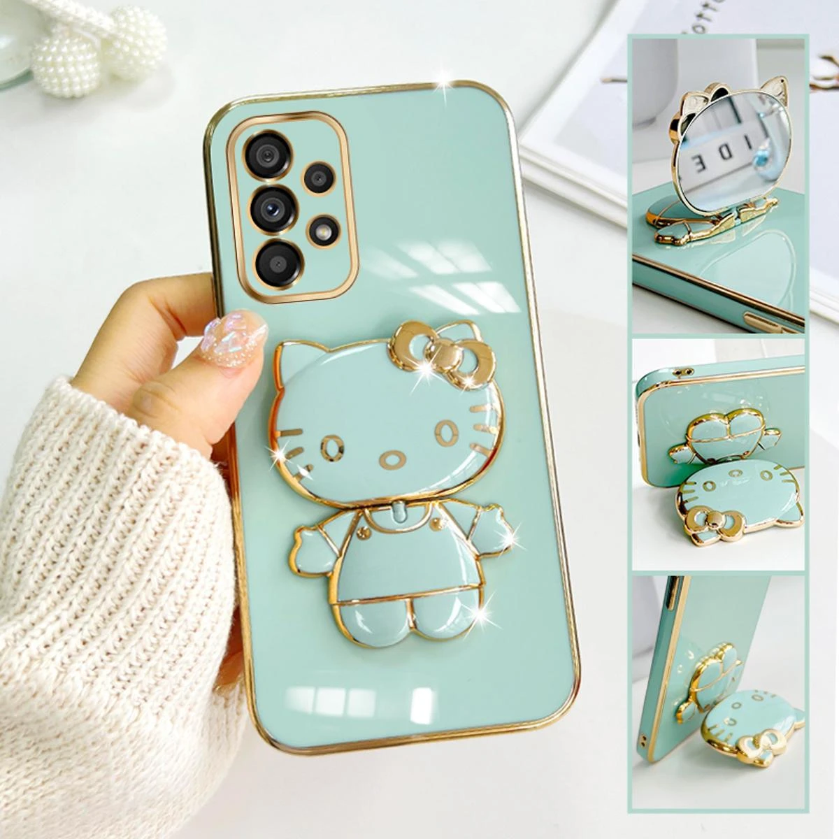 Samsung Galaxy A52 Cute cartoon kity cat mirror rotating bracket mobile phone case price in Pakistan