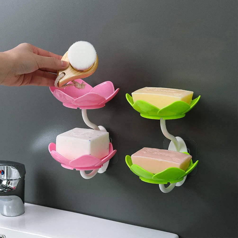 Wall- Mounted Drain Soap Box Double Layer Flower Shaped Soap Tray Removable Soap price in Pakistan