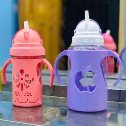 Glass-Straw Glass-Large Size Foldable Straw Glass- Juice Glass Milk Glass MH Baby Kids Drink Water Training Bottles Children Cups price in Pakistan