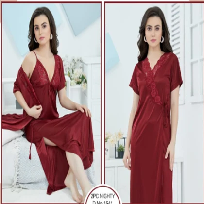 Tee Dot 2-pieces Bridal Nightwear Short Nighty & Gown For Girls & Women – Maroon price in Pakistan