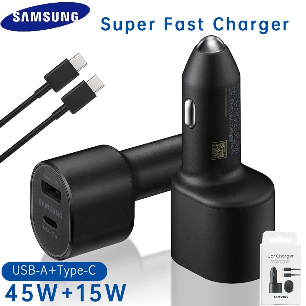 Original Samsung 60W 2 Ports Car Charger 45W+15W USB Type C PD Fast Car Charge price in Pakistan