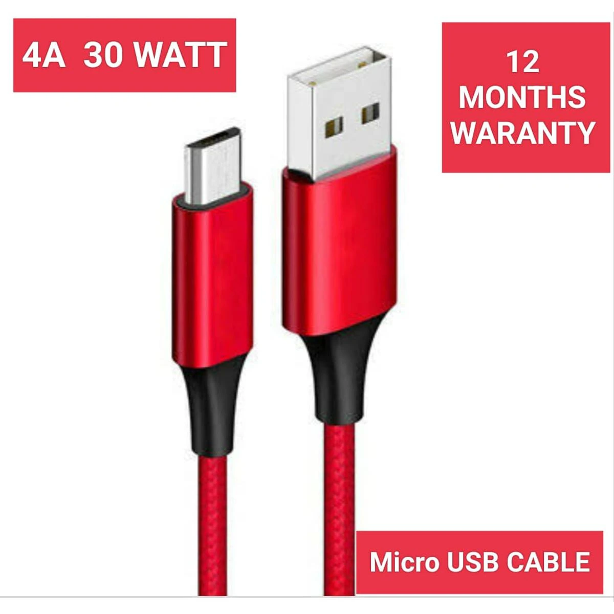 100% Pure Copper Micro Usb 4A 30watt data cable with 12 months warranty[ Note  this is new stock price in Pakistan