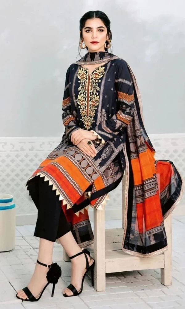 Gul Ahmed- 3PC Embroidered Printed Shirt with Printed Chiffon Dupatta price in Pakistan