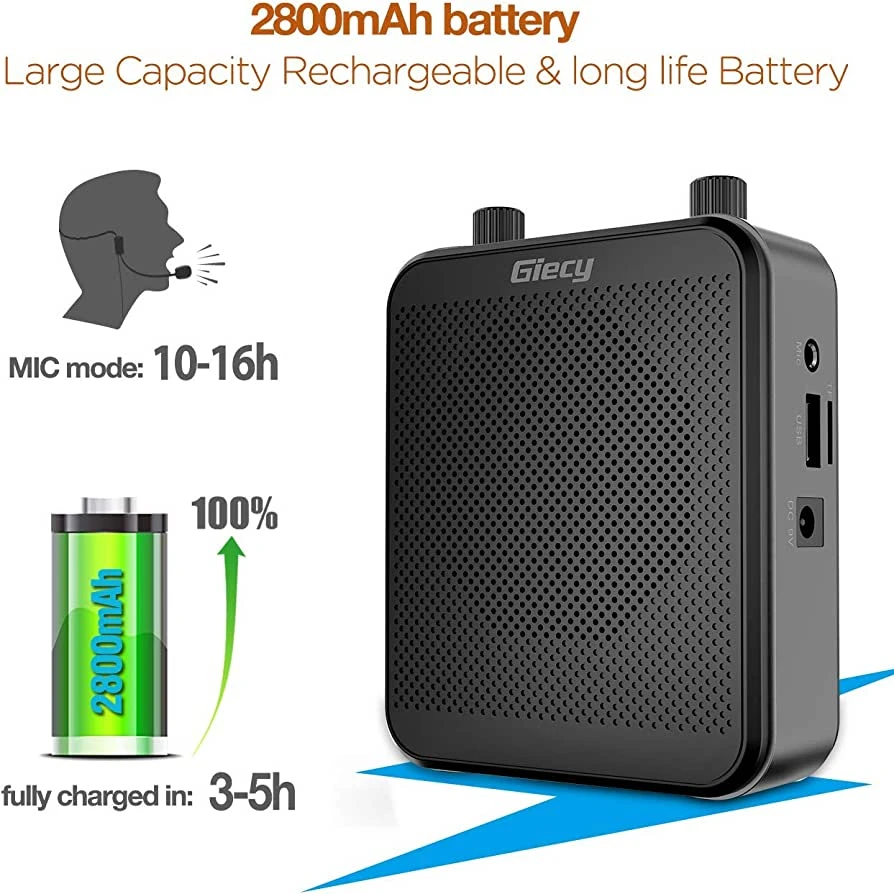 Giecy Voice amplifier portable with microphone Bluetooth headset 30W Rechargeable 2800mah battery PA System for teachers price in Pakistan