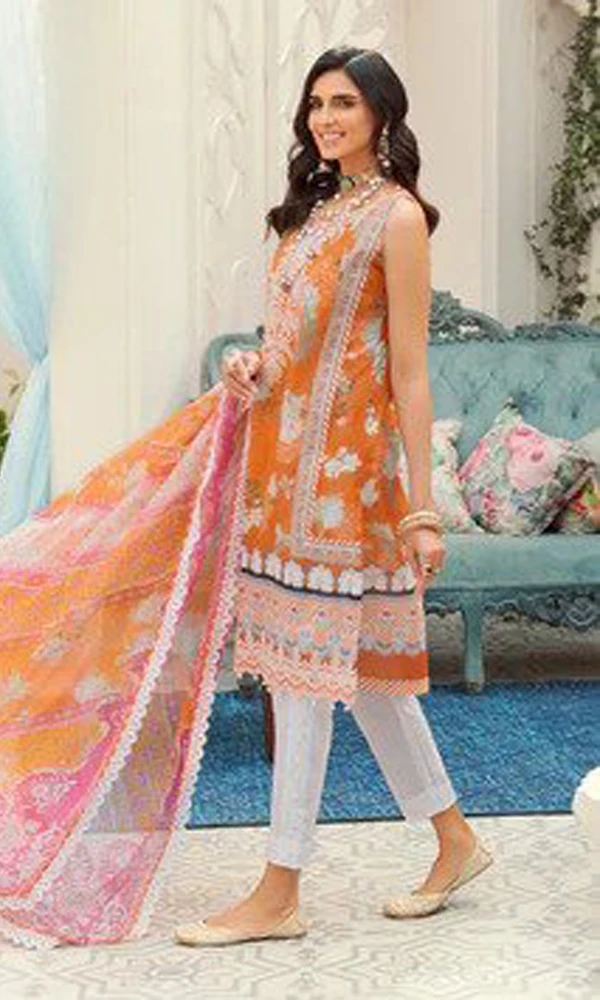 Saadia Asad- 3PC Lawn Embroidered PrintedChiffon Dupatta price in Pakistan