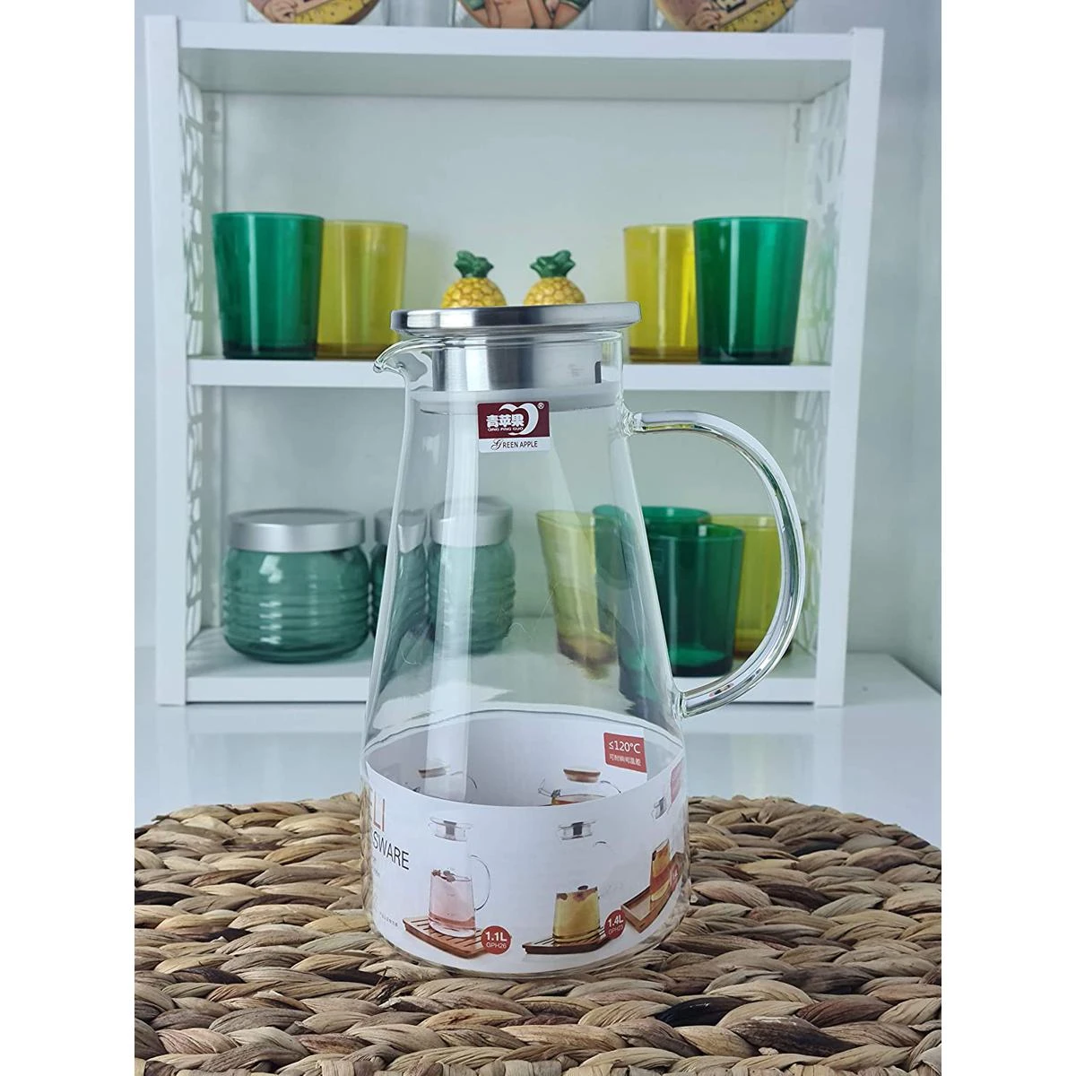 Glass Pitcher 1.8L Water Jug Carafe Cocktail With Stainless Steel LID Filter price in Pakistan